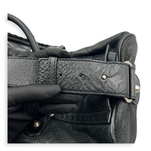 City Boston Black Top Handle Bag in Calfskin, Ruthenium hardware