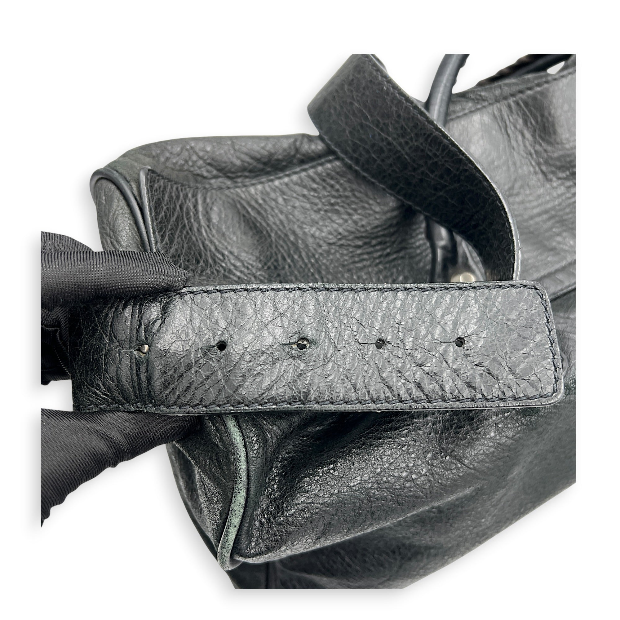 City Boston Black Top Handle Bag in Calfskin, Ruthenium hardware