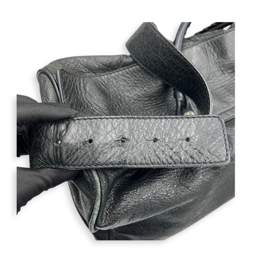 City Boston Black Top Handle Bag in Calfskin, Ruthenium hardware