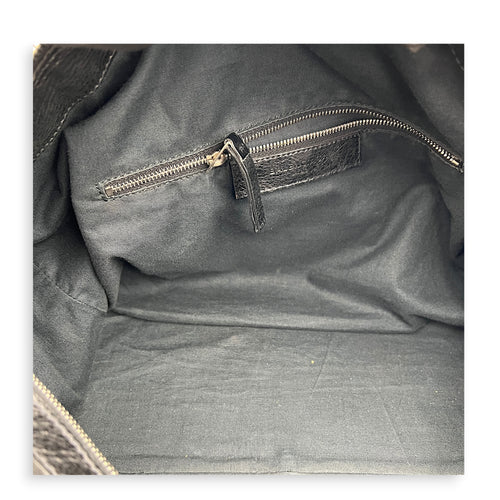 City Boston Black Top Handle Bag in Calfskin, Ruthenium hardware