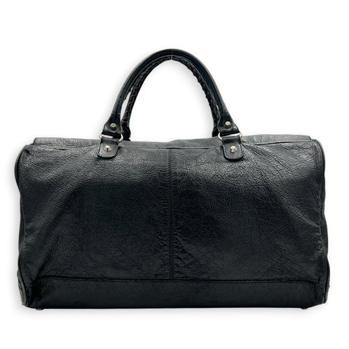 City Boston Black Top Handle Bag in Calfskin, Ruthenium hardware