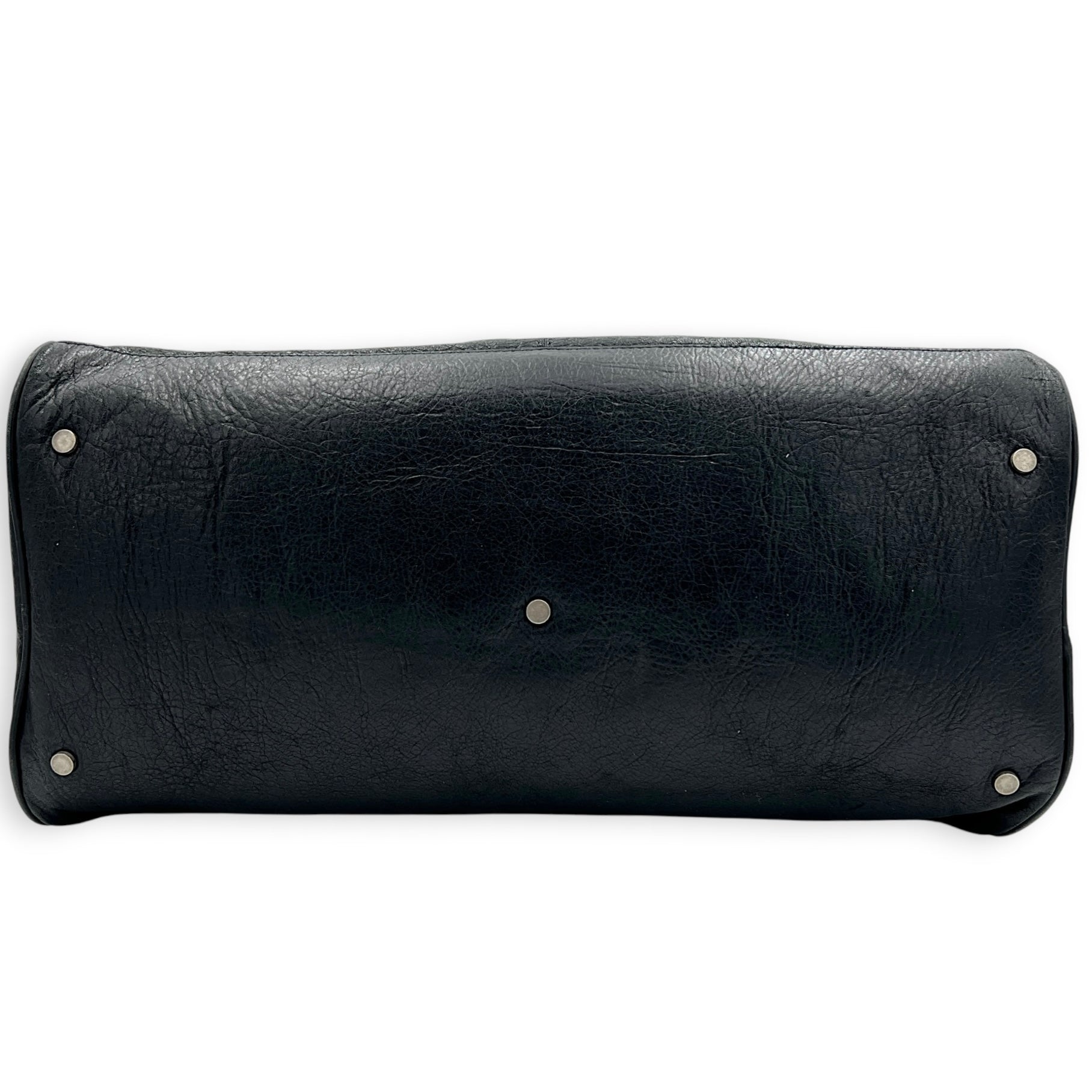 City Boston Black Top Handle Bag in Calfskin, Ruthenium hardware
