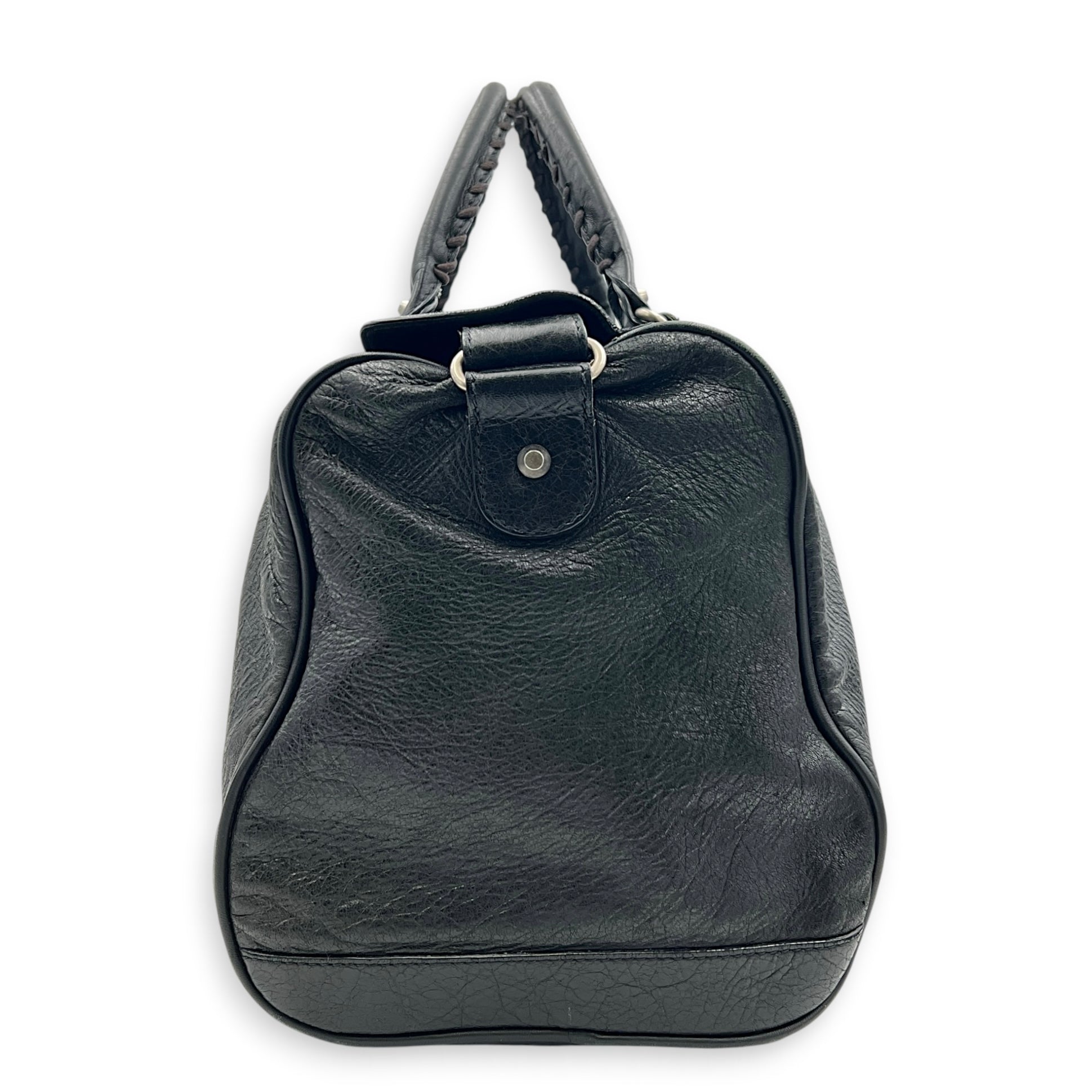 City Boston Black Top Handle Bag in Calfskin, Ruthenium hardware