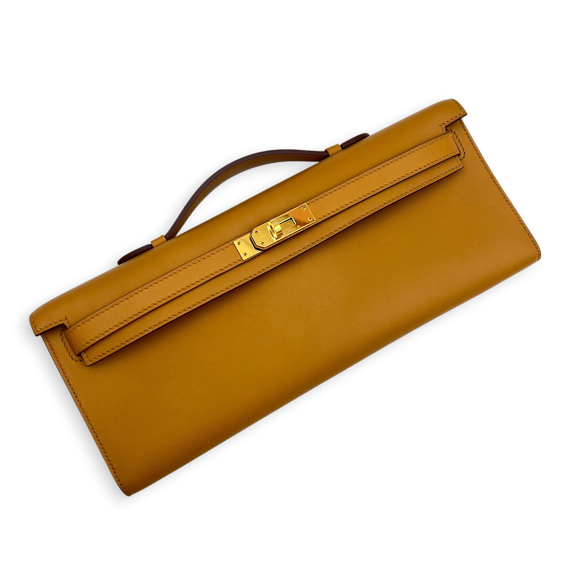Kelly Cut Sesame Clutch in Swift, Gold hardware
