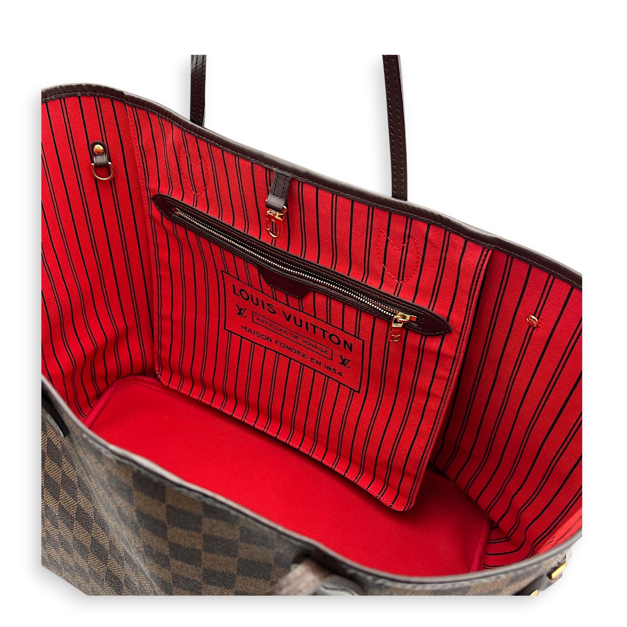Neverfull GM Damier Ebene Tote Bag in Coated Canvas, Gold hardware