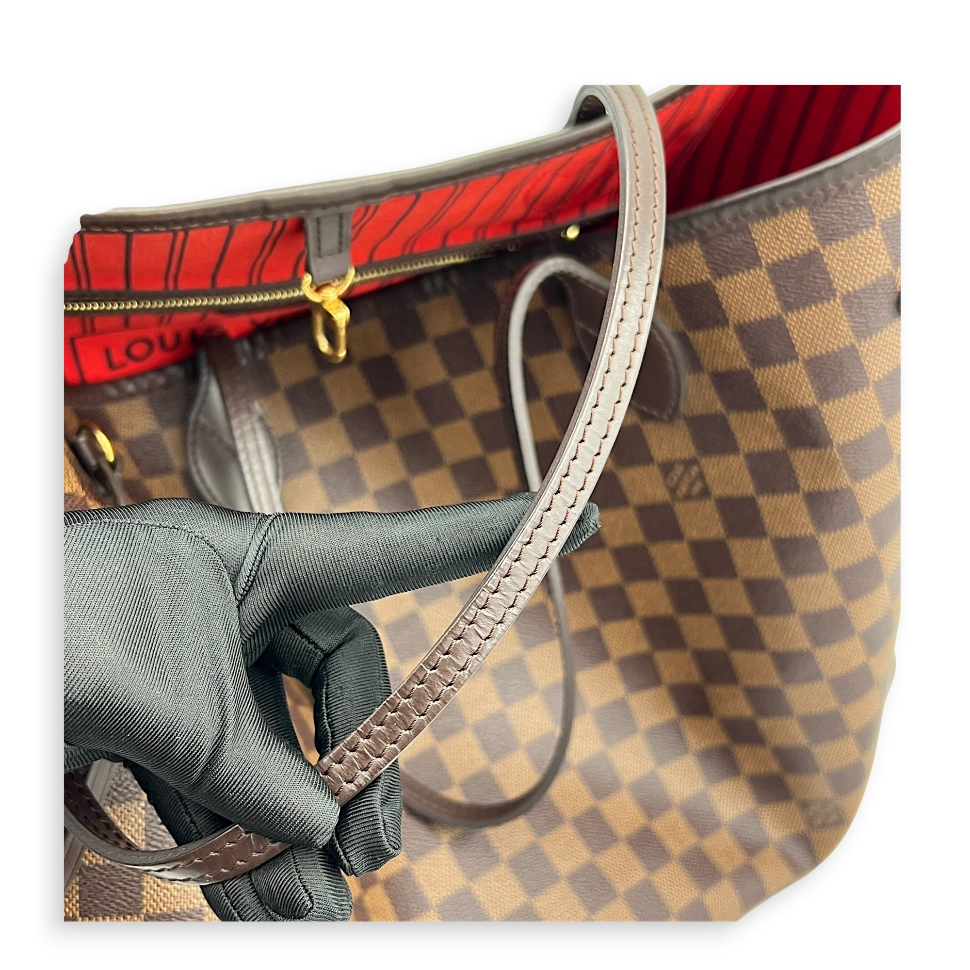 Neverfull GM Damier Ebene Tote Bag in Coated Canvas, Gold hardware