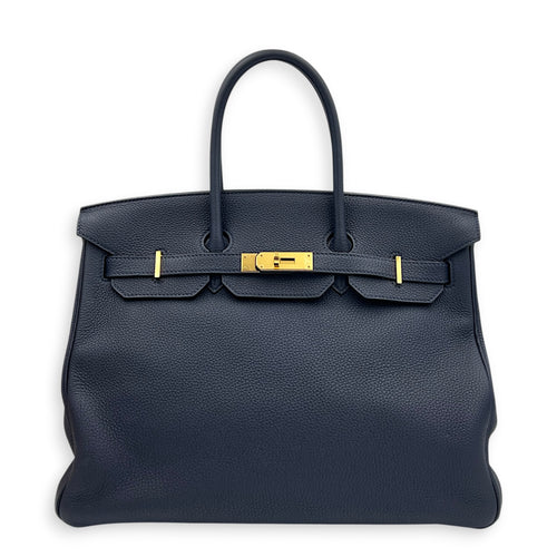 Birkin 35 Blue Nuit Top Handle Bag in Togo, Gold hardware