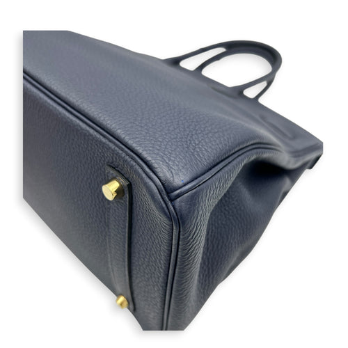 Birkin 35 Blue Nuit Top Handle Bag in Togo, Gold hardware