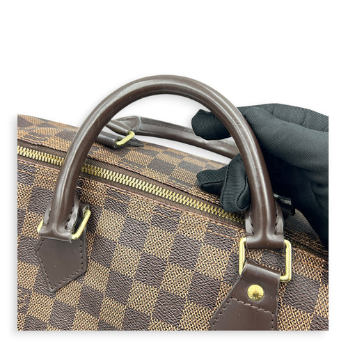 Speedy Bandouliere Top Handle Bag 30 Damier Ebene in Coated Canvas, Gold hardware