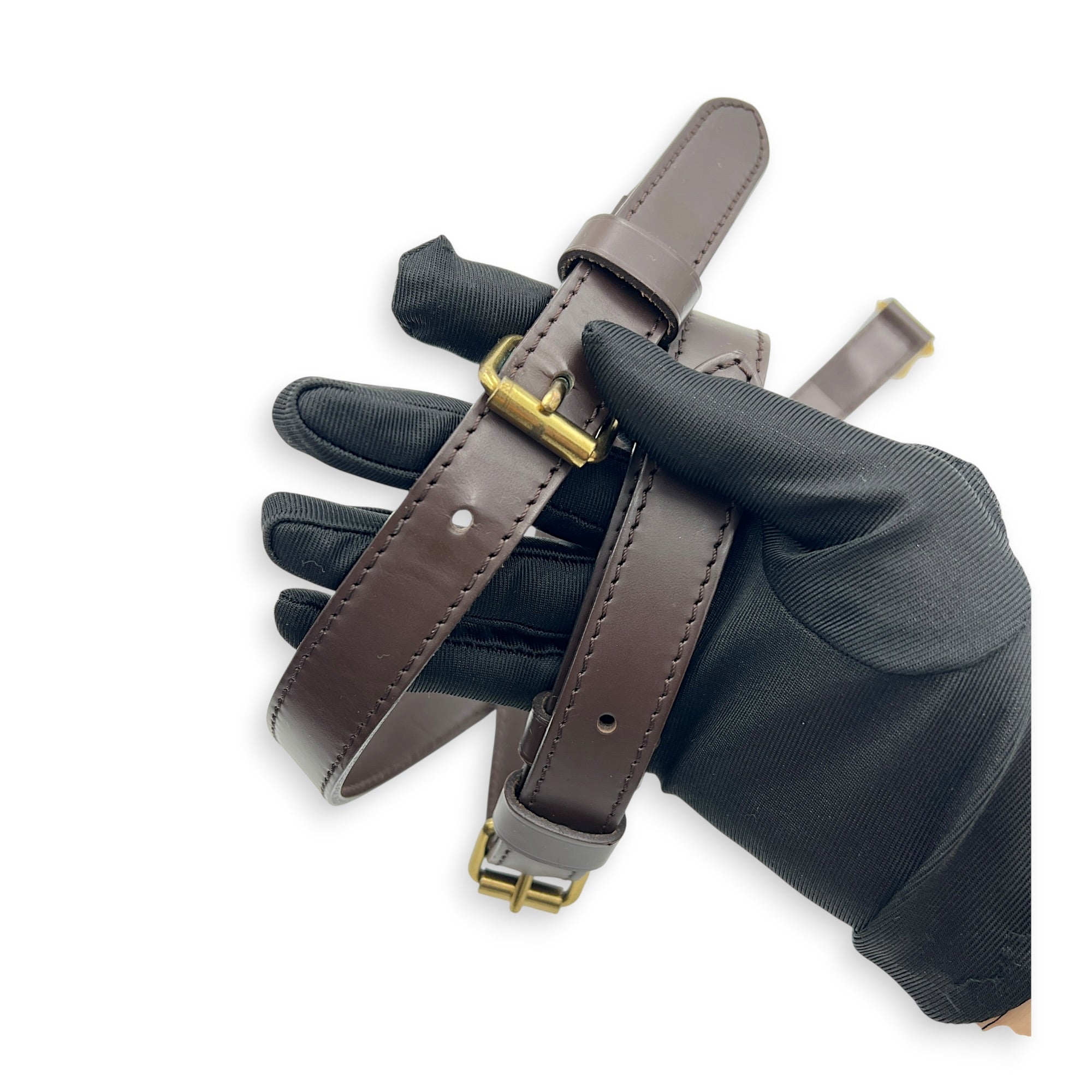 Speedy Bandouliere Top Handle Bag 30 Damier Ebene in Coated Canvas, Gold hardware