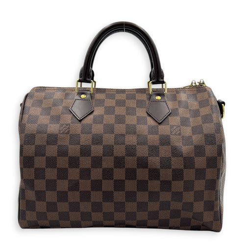 Speedy Bandouliere Top Handle Bag 30 Damier Ebene in Coated Canvas, Gold hardware