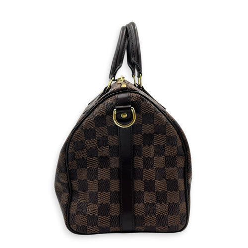 Speedy Bandouliere Top Handle Bag 30 Damier Ebene in Coated Canvas, Gold hardware