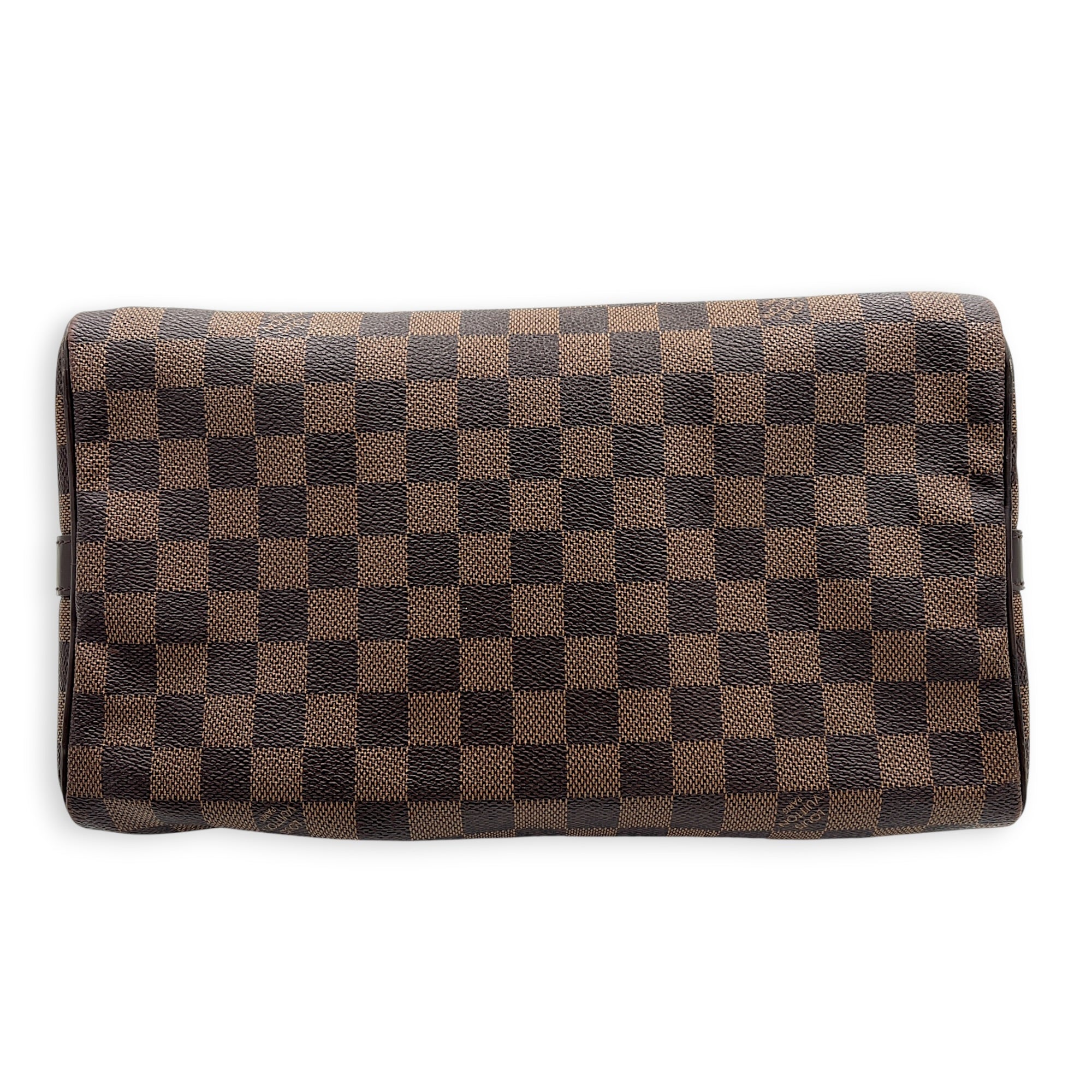 Speedy Bandouliere Top Handle Bag 30 Damier Ebene in Coated Canvas, Gold hardware