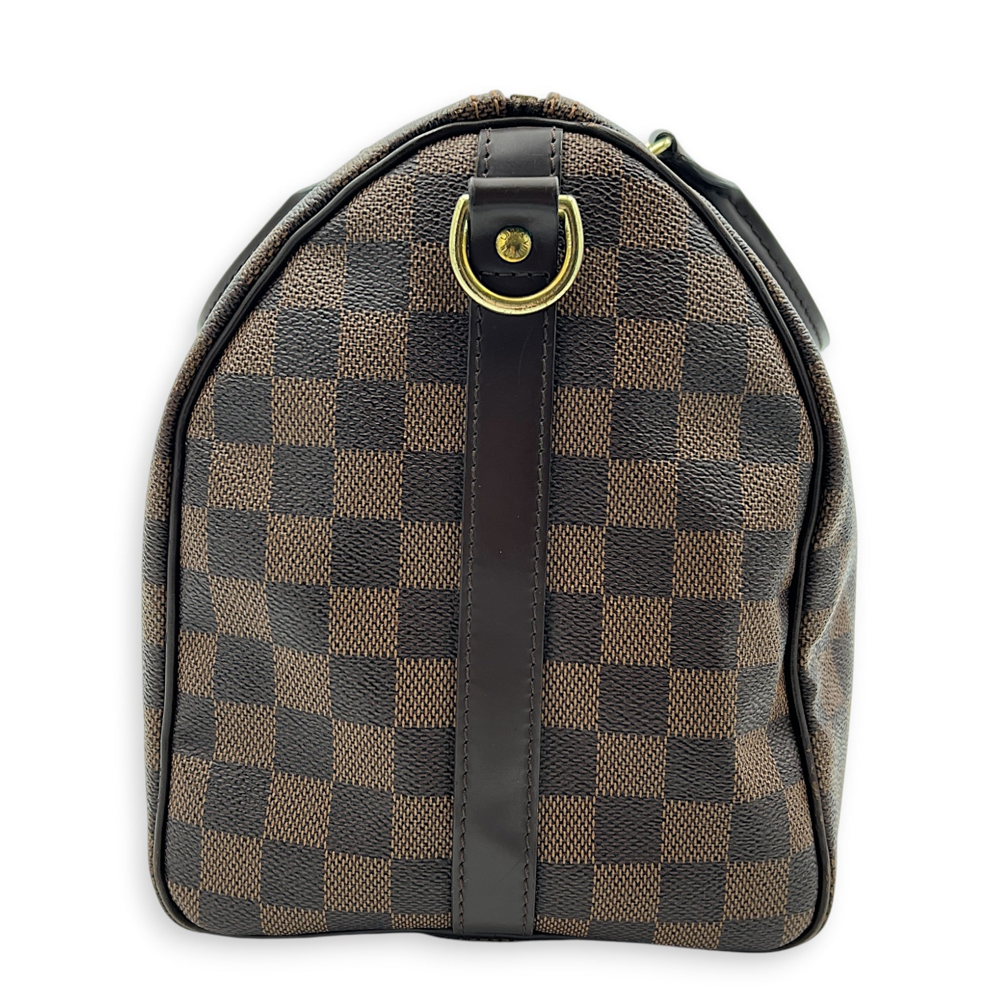 Speedy Bandouliere Top Handle Bag 30 Damier Ebene in Coated Canvas, Gold hardware