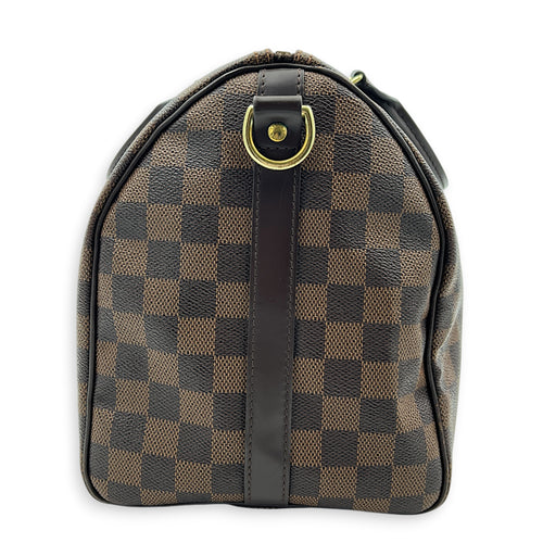 Speedy Bandouliere Top Handle Bag 30 Damier Ebene in Coated Canvas, Gold hardware