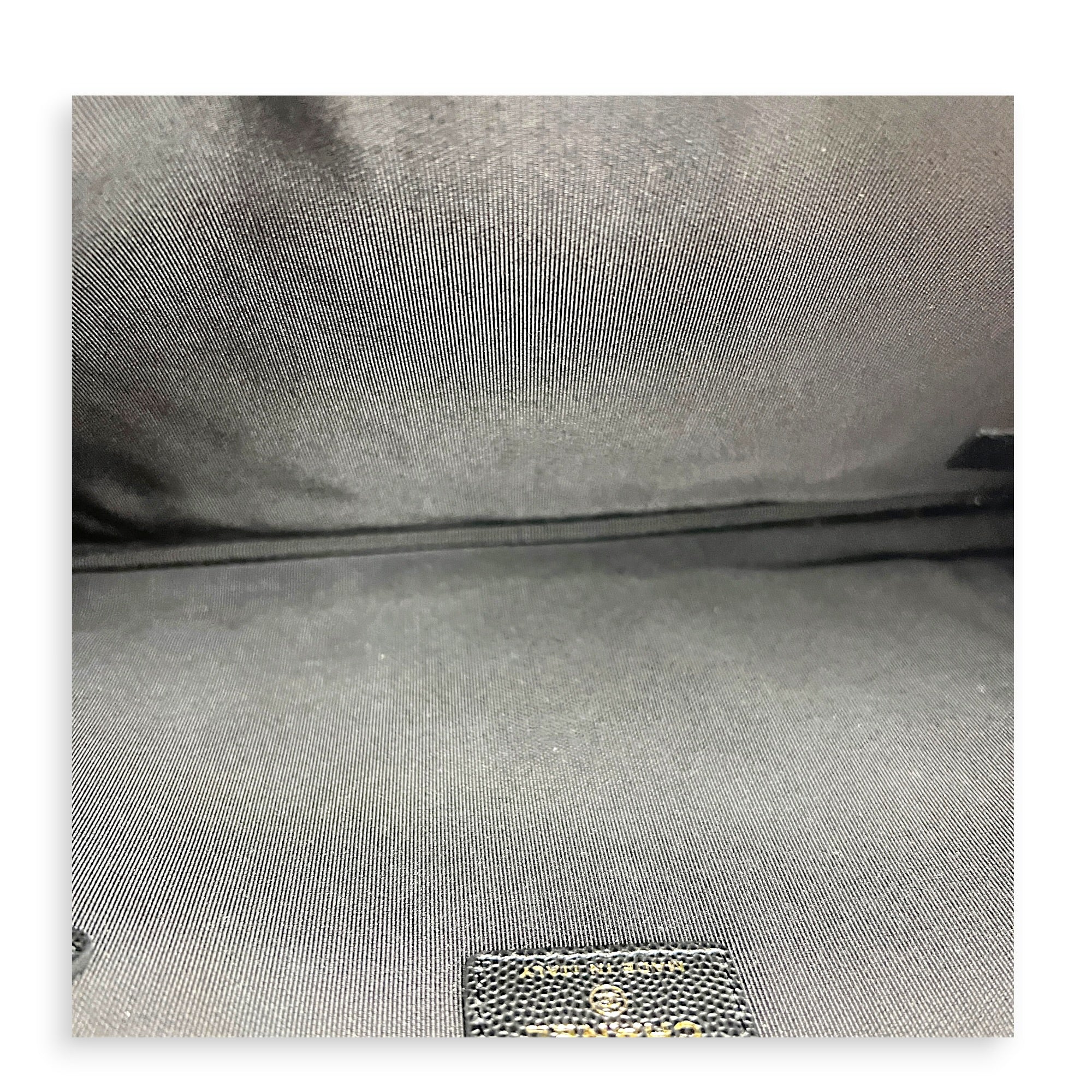 O Case Black Clutch in Caviar Leather, Light Gold hardware