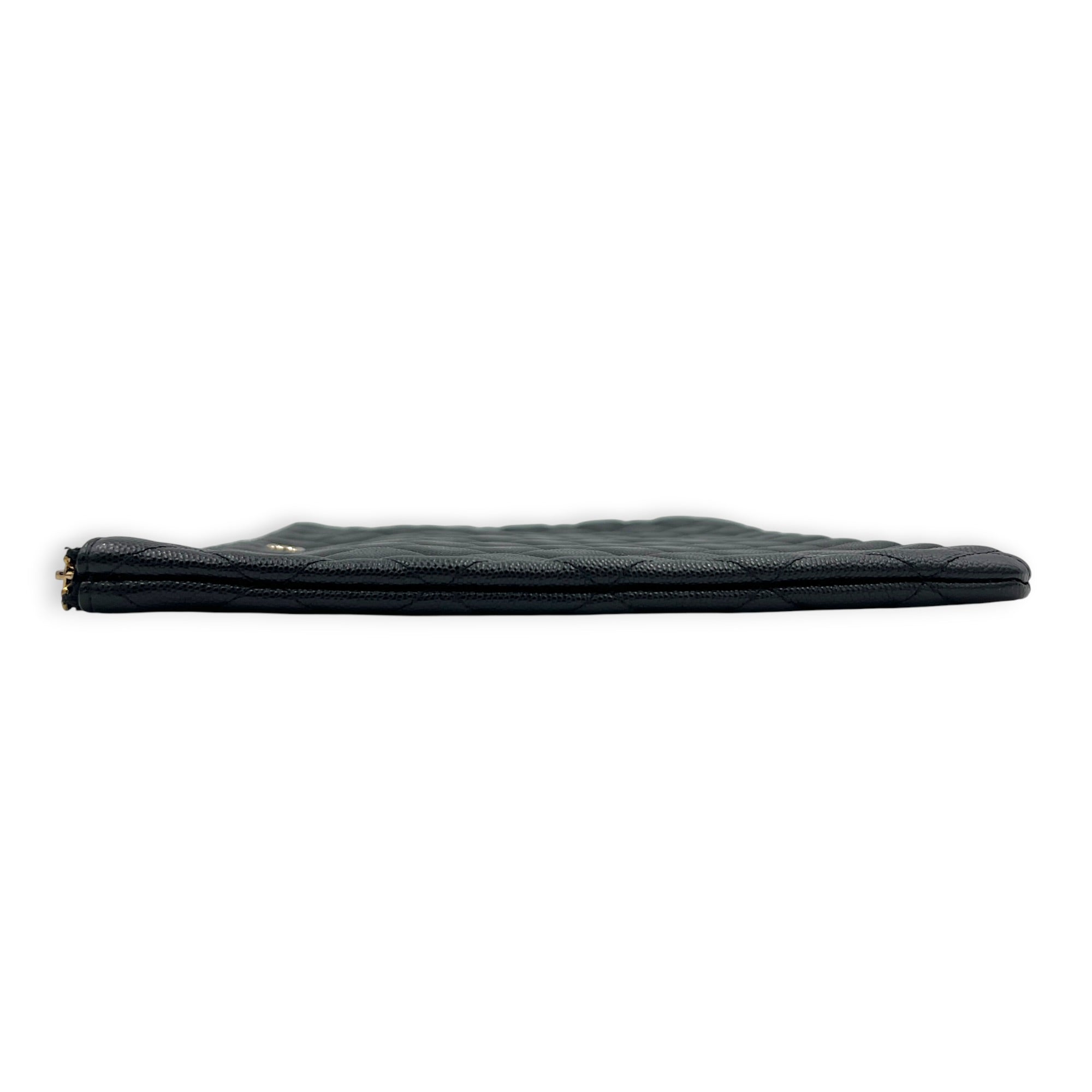 O Case Black Clutch in Caviar Leather, Light Gold hardware