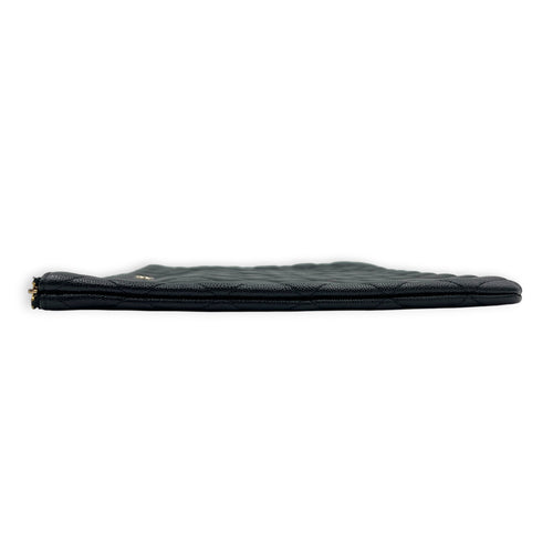 O Case Black Clutch in Caviar Leather, Light Gold hardware