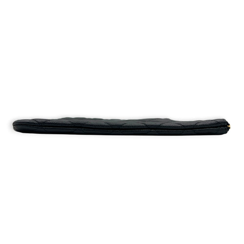 O Case Black Clutch in Caviar Leather, Light Gold hardware