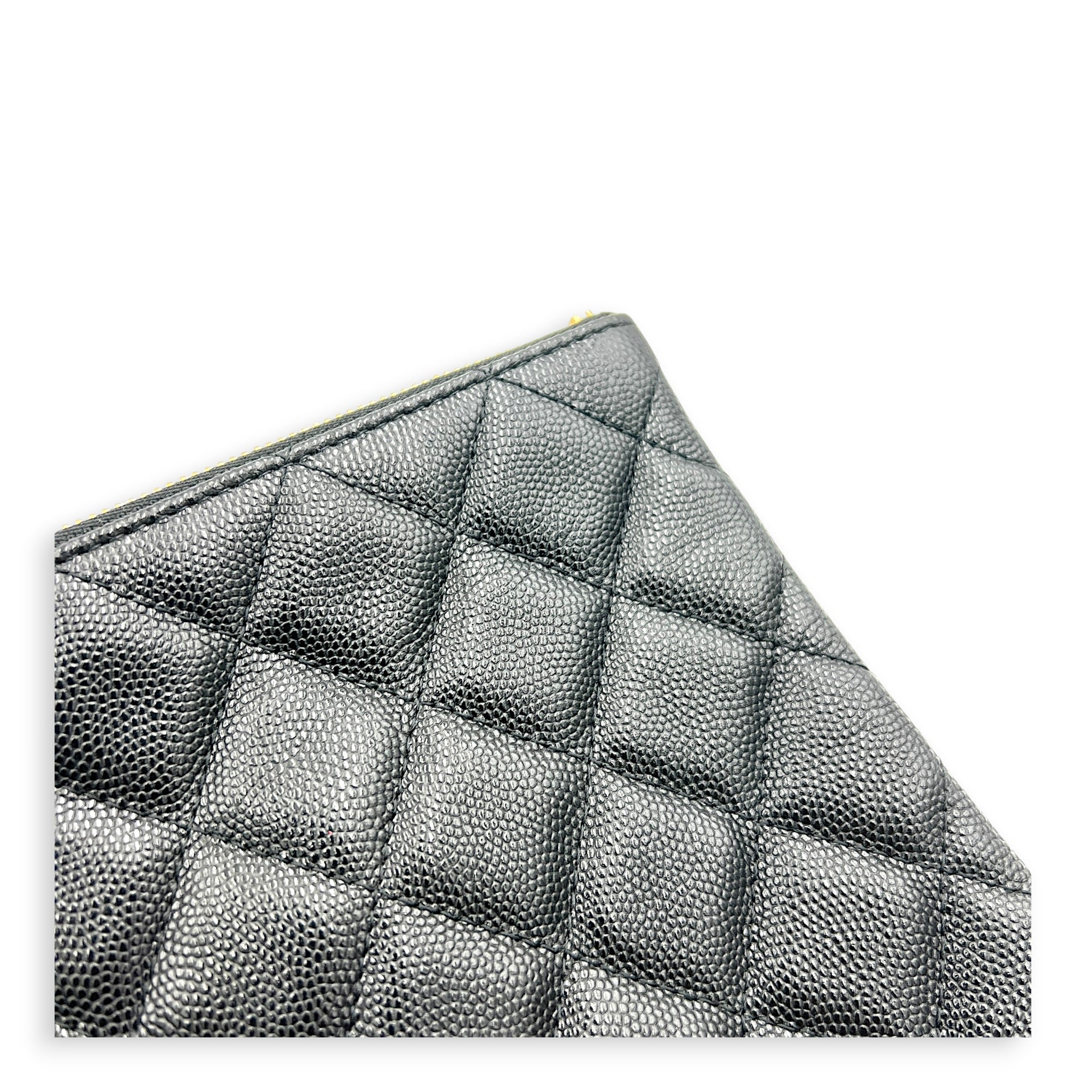O Case Black Clutch in Caviar Leather, Light Gold hardware