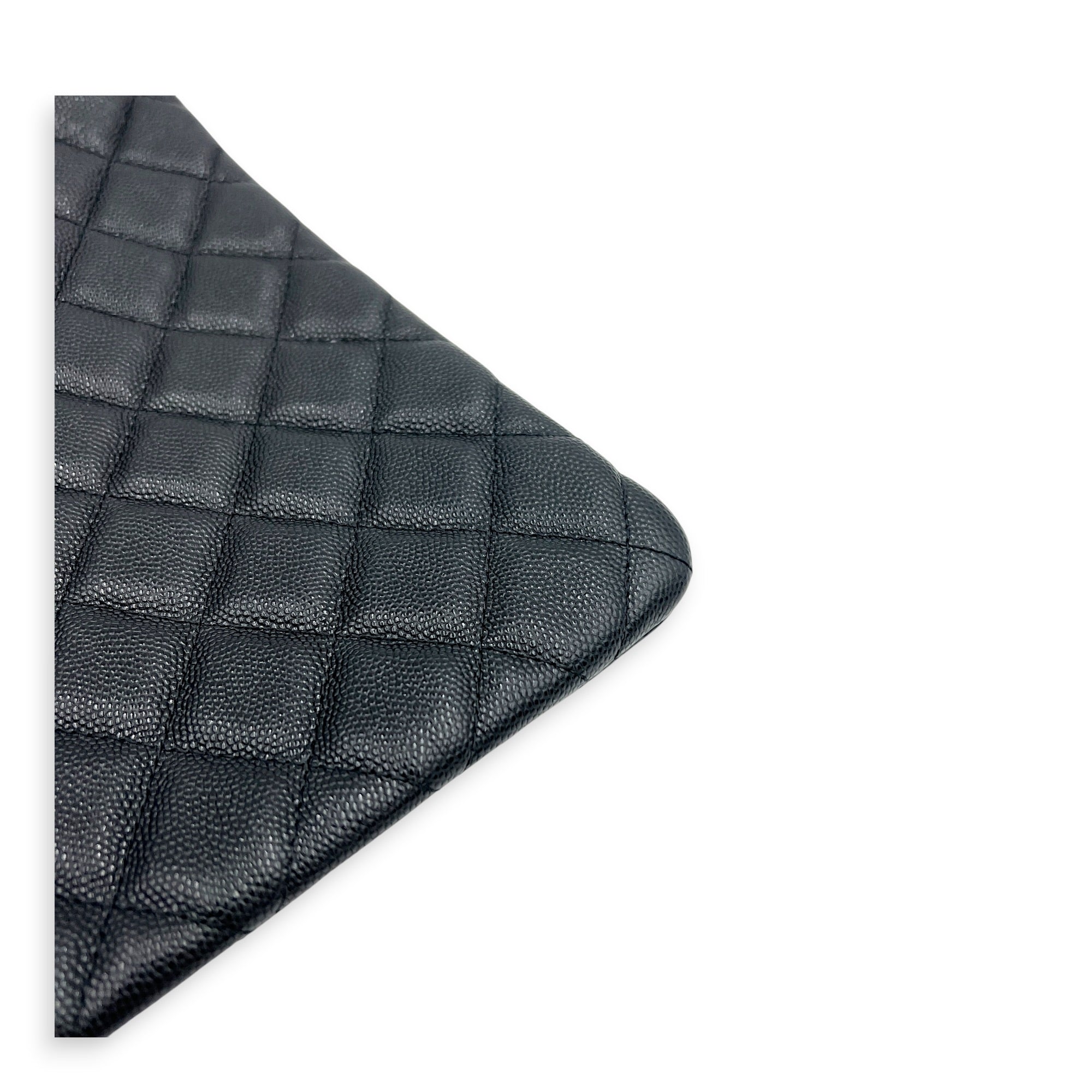 O Case Black Clutch in Caviar Leather, Light Gold hardware