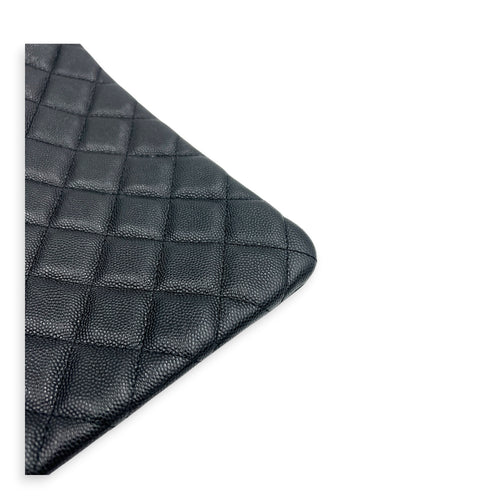 O Case Black Clutch in Caviar Leather, Light Gold hardware
