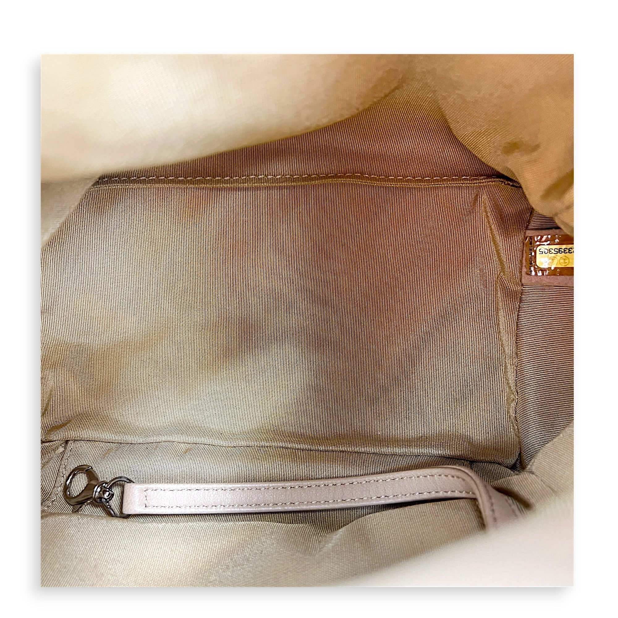 Drawstring CC Beige Bucket Bag in Lambskin, Silver hardware