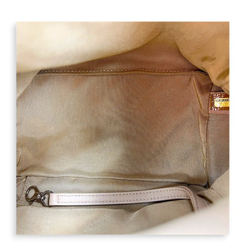 Drawstring CC Beige Bucket Bag in Lambskin, Silver hardware