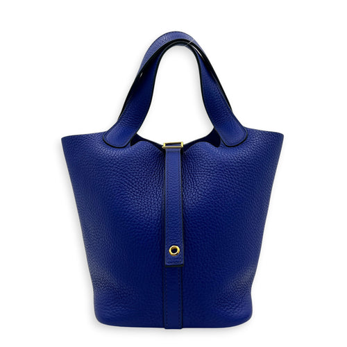 Picotin 18 Bleu Electrique Top Handle Bag in Clemence, Gold hardware