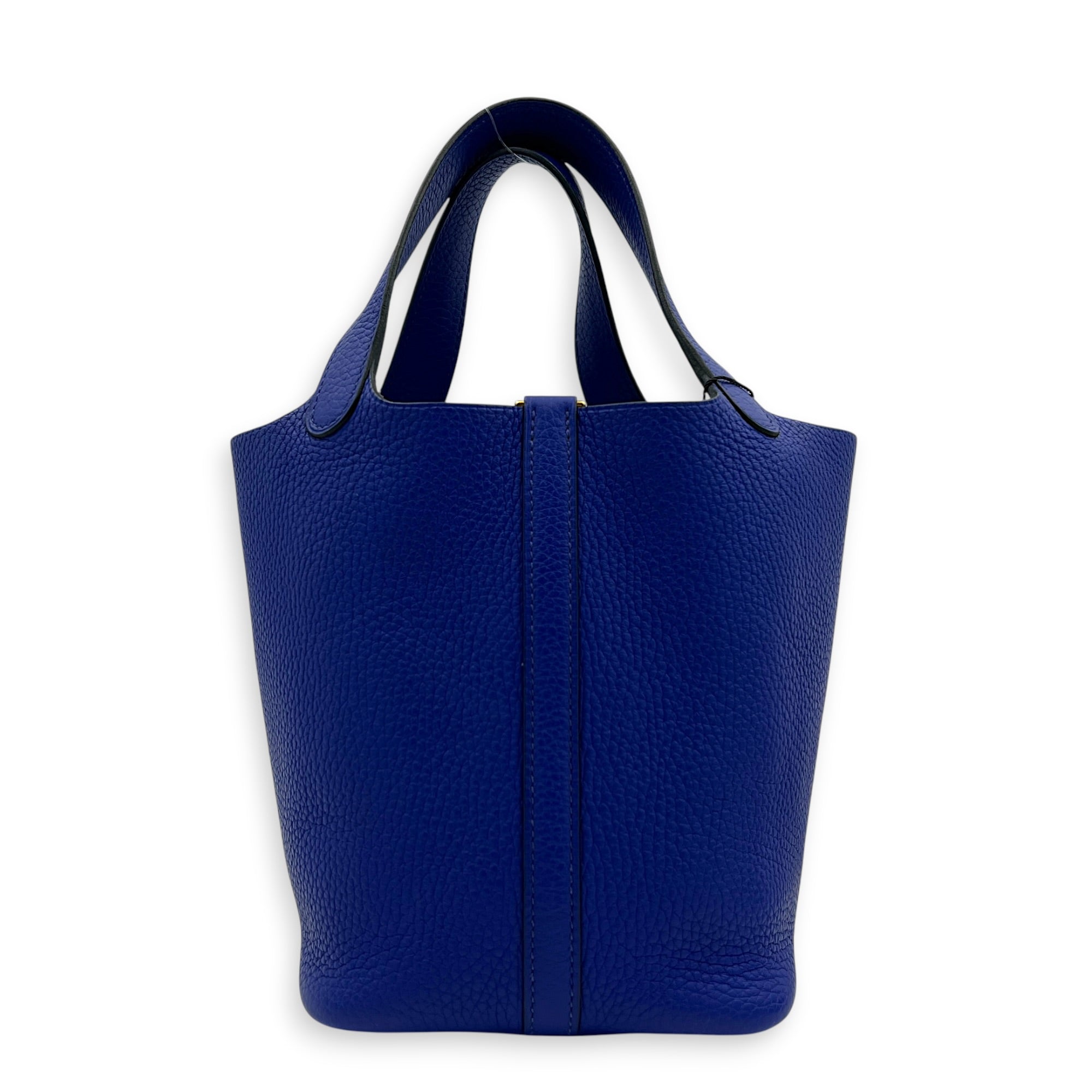 Picotin 18 Bleu Electrique Top Handle Bag in Clemence, Gold hardware