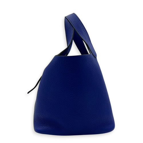 Picotin 18 Bleu Electrique Top Handle Bag in Clemence, Gold hardware