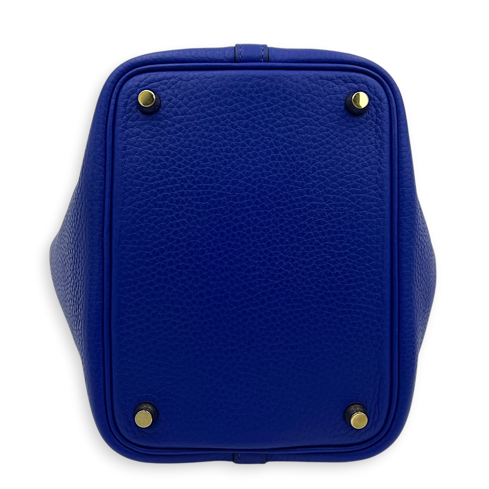 Picotin 18 Bleu Electrique Top Handle Bag in Clemence, Gold hardware