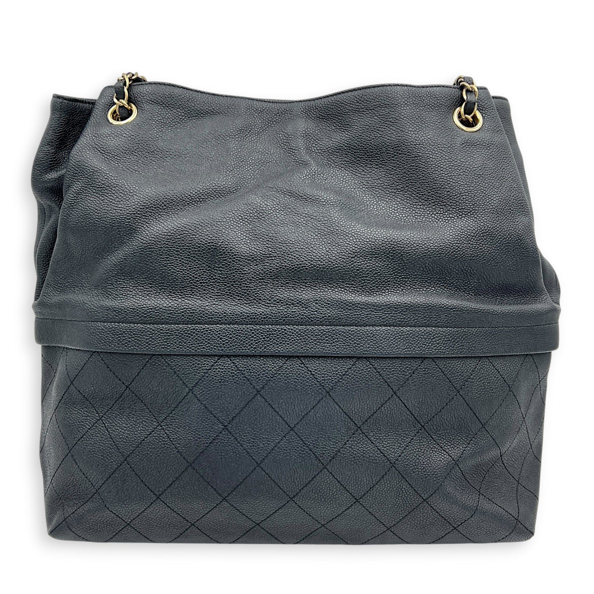 Zip & Carry Tote Bag Large Black in Calfskin, Silver hardware