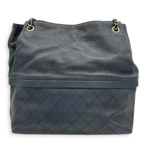 Zip & Carry Tote Bag Large Black in Calfskin, Silver hardware