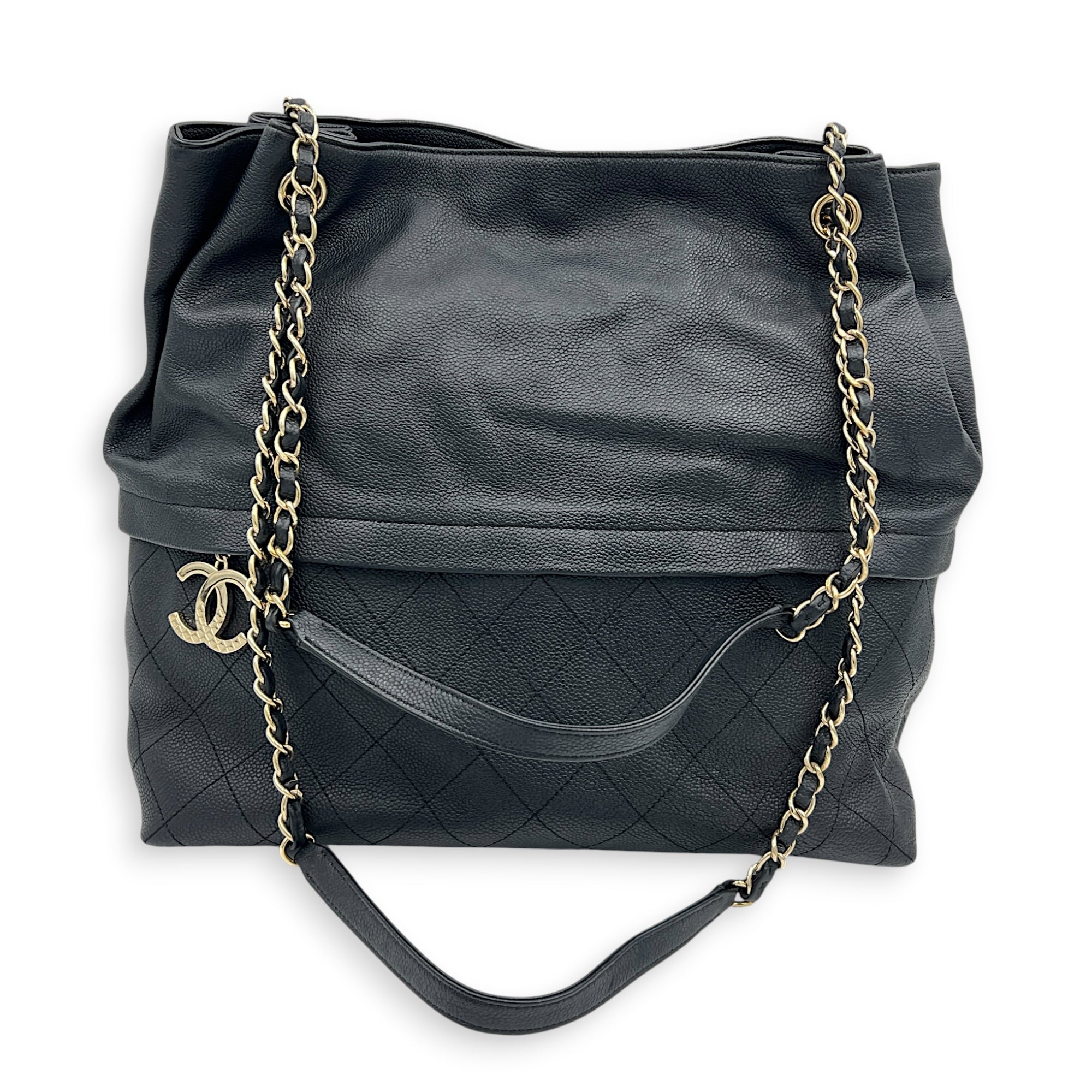 Zip & Carry Tote Bag Large Black in Calfskin, Silver hardware