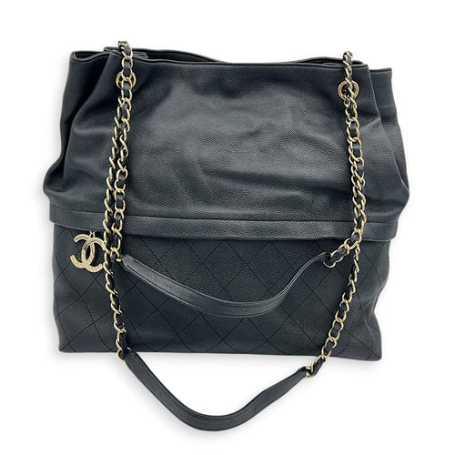 Zip & Carry Tote Bag Large Black in Calfskin, Silver hardware
