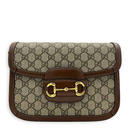 Horsebit 1955 Shoulder Bag Brown in Coated Canvas, Gold hardware