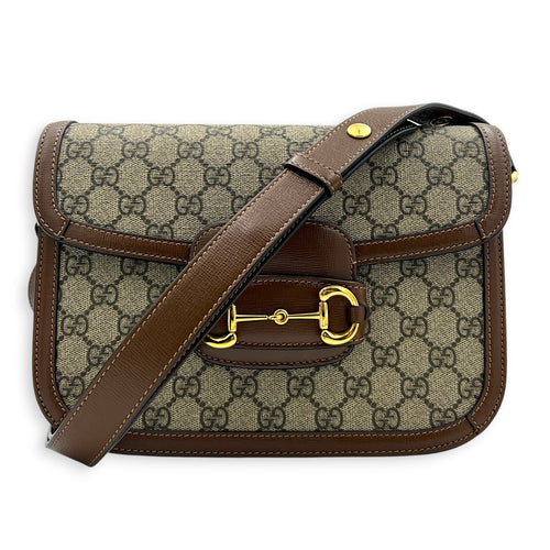 Horsebit 1955 Shoulder Bag Brown in Coated Canvas, Gold hardware