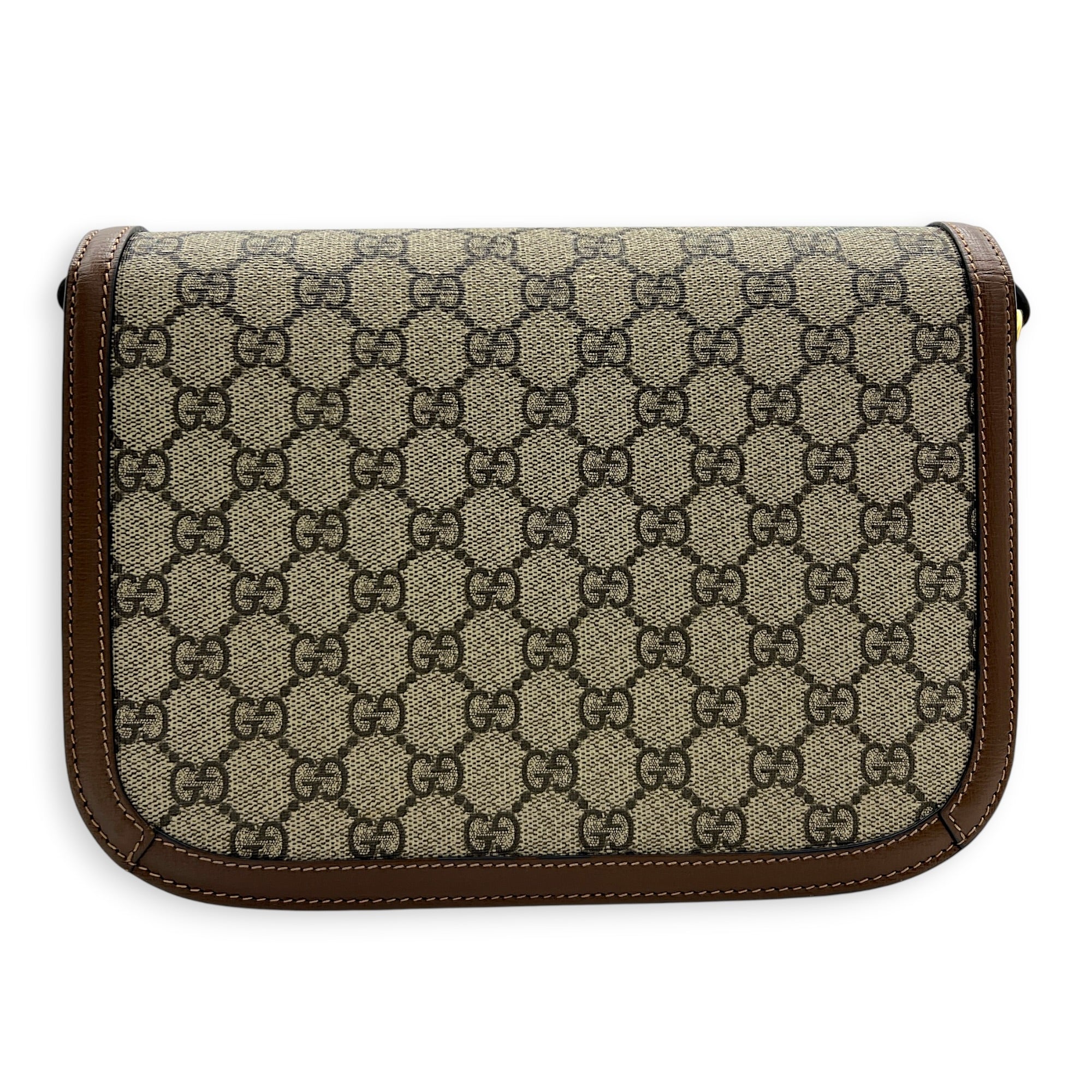 Horsebit 1955 Shoulder Bag Brown in Coated Canvas, Gold hardware