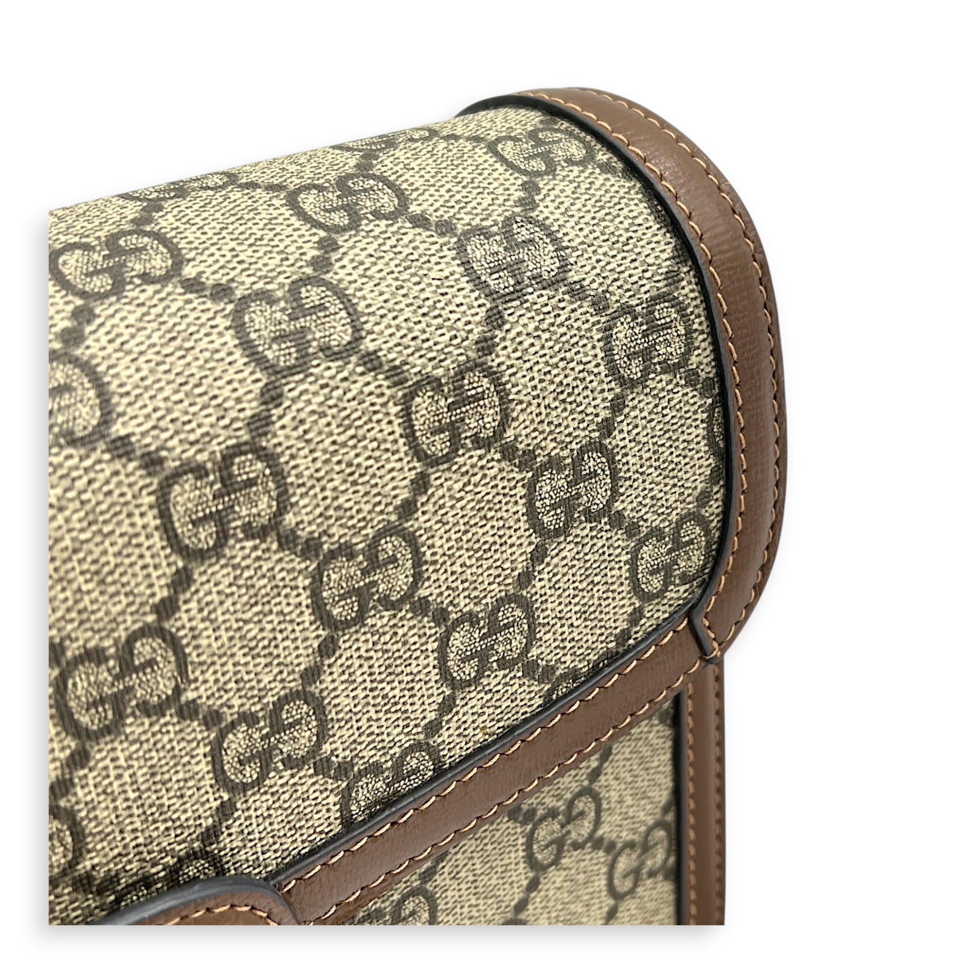 Horsebit 1955 Shoulder Bag Brown in Coated Canvas, Gold hardware