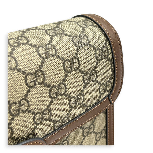 Horsebit 1955 Shoulder Bag Brown in Coated Canvas, Gold hardware