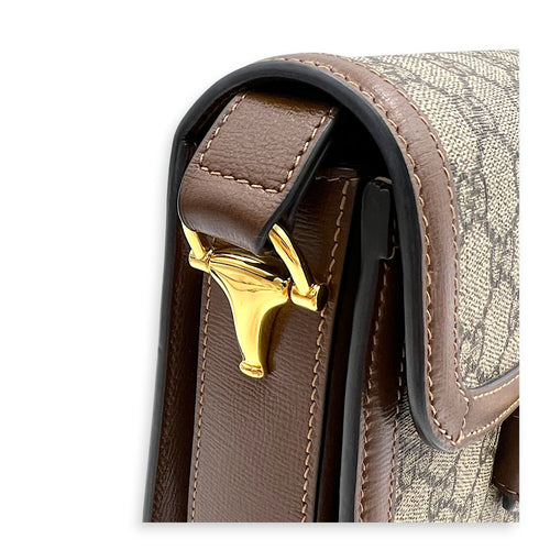 Horsebit 1955 Shoulder Bag Brown in Coated Canvas, Gold hardware