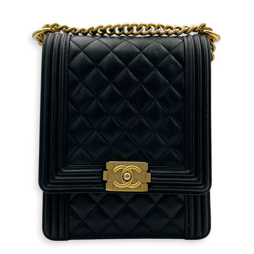 Boy Shoulder Bag Black in Calfskin, Gold hardware