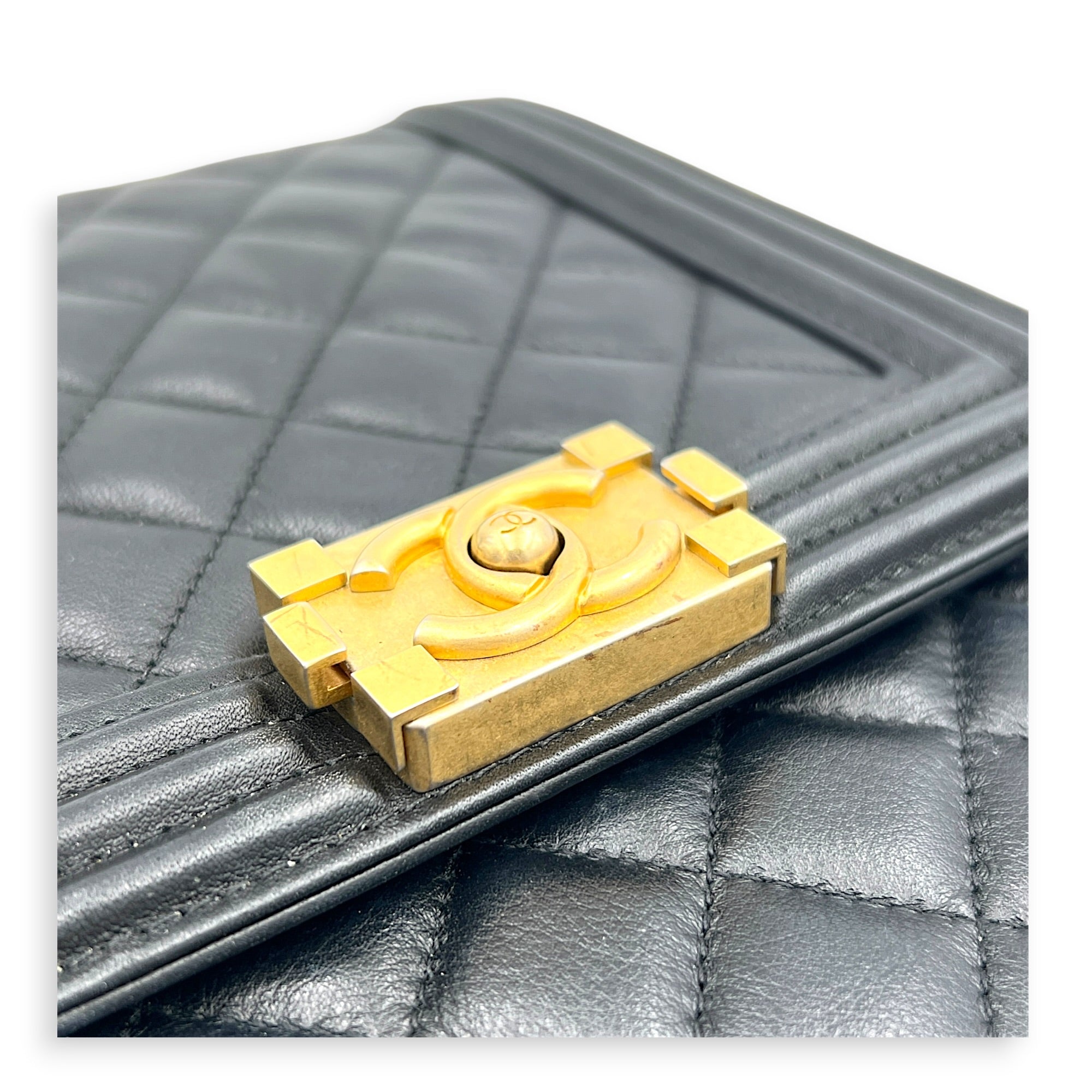 Boy Shoulder Bag Black in Calfskin, Gold hardware