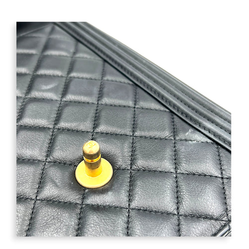 Boy Shoulder Bag Black in Calfskin, Gold hardware