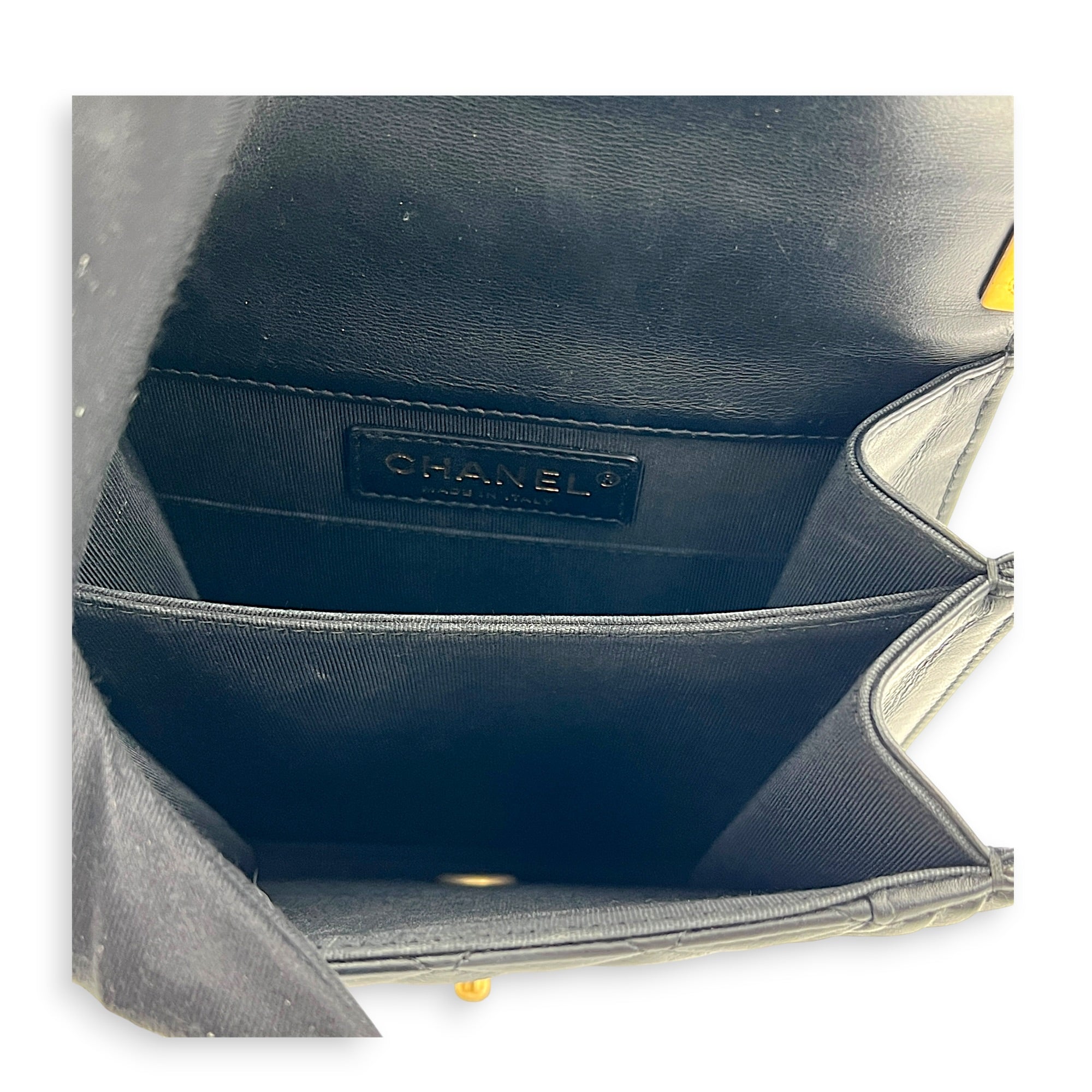 Boy Shoulder Bag Black in Calfskin, Gold hardware