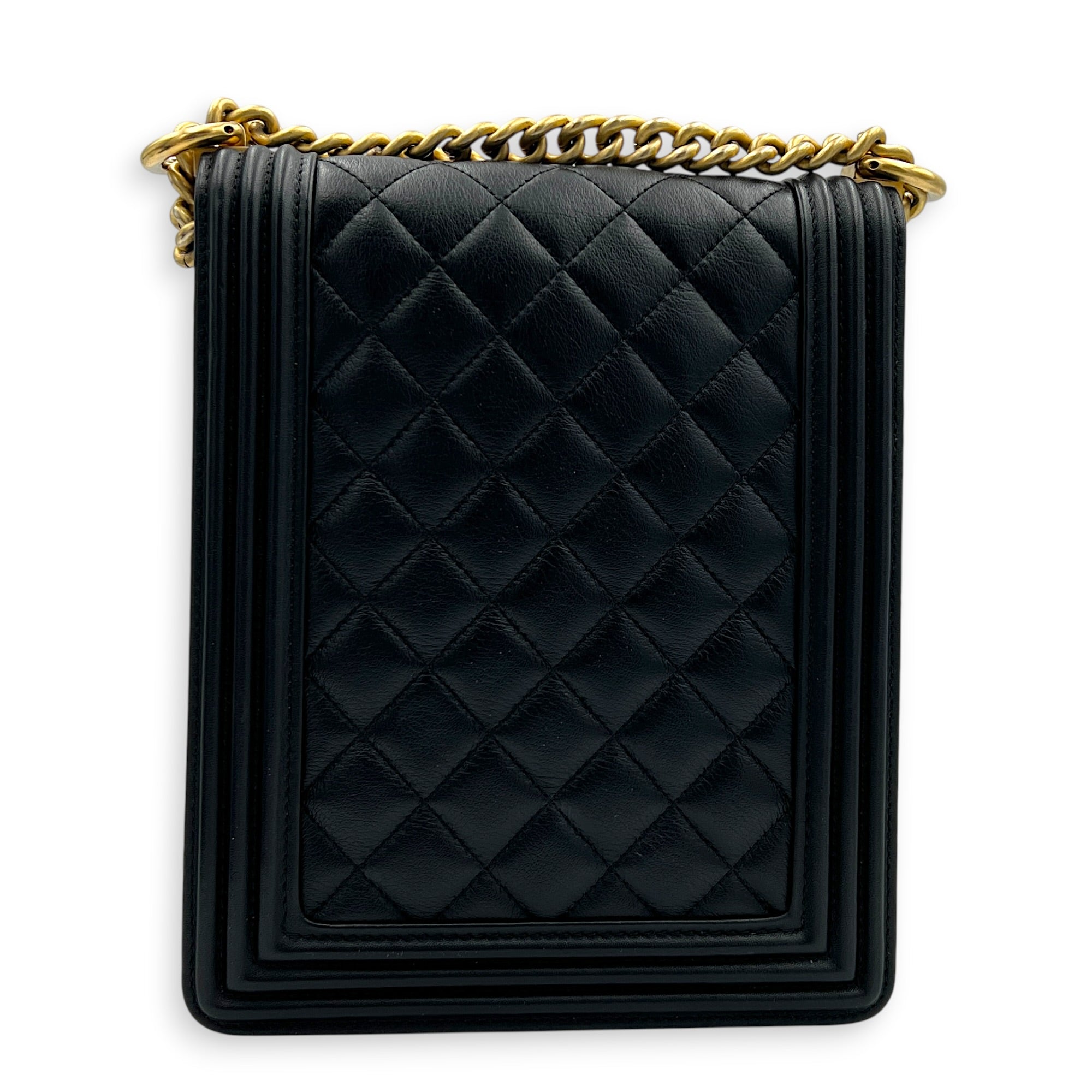 Boy Shoulder Bag Black in Calfskin, Gold hardware