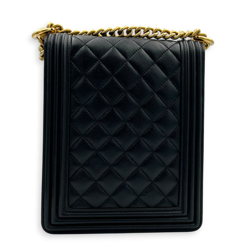 Boy Shoulder Bag Black in Calfskin, Gold hardware