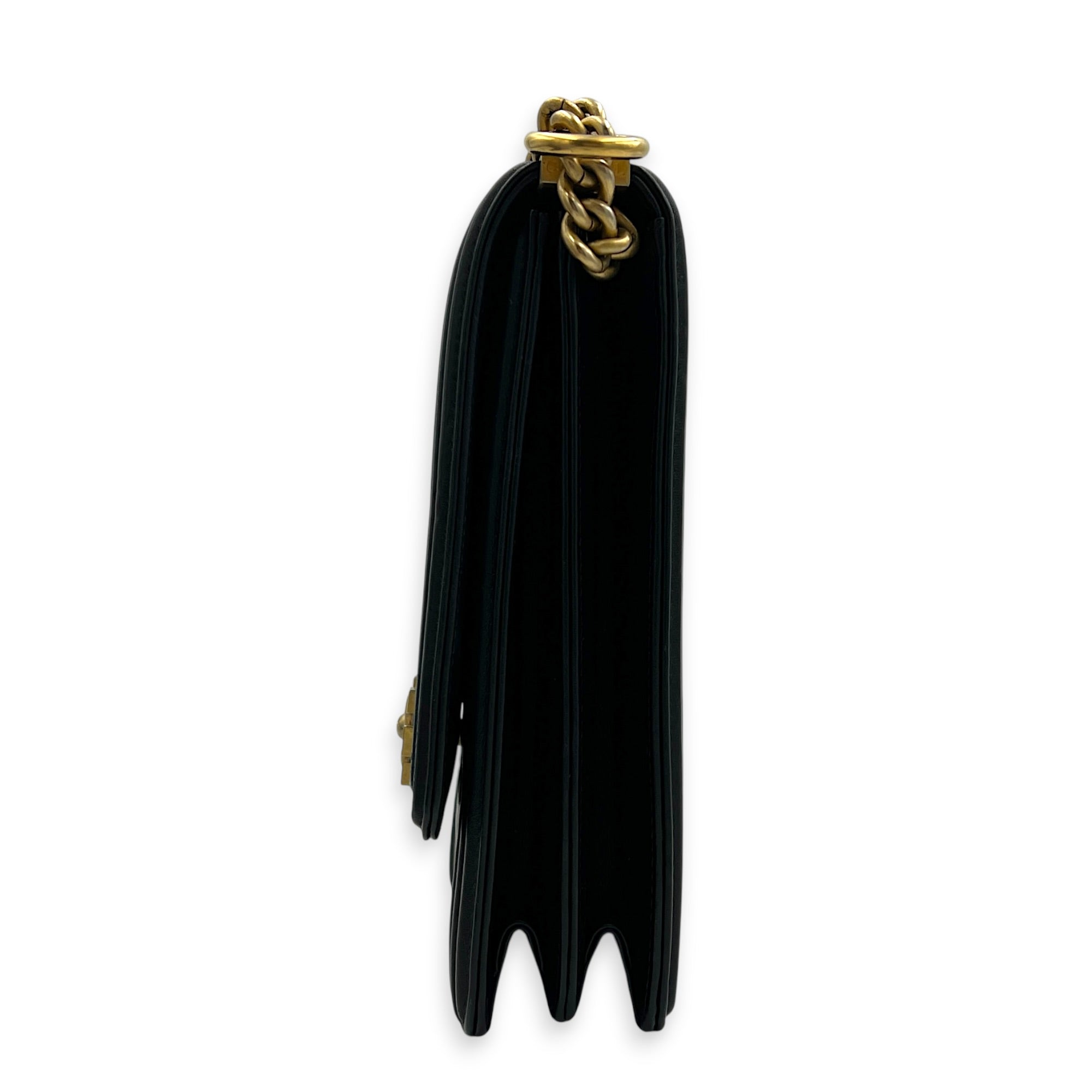 Boy Shoulder Bag Black in Calfskin, Gold hardware