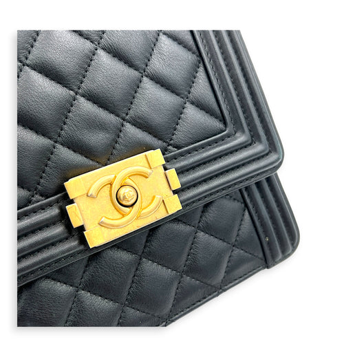 Boy Shoulder Bag Black in Calfskin, Gold hardware